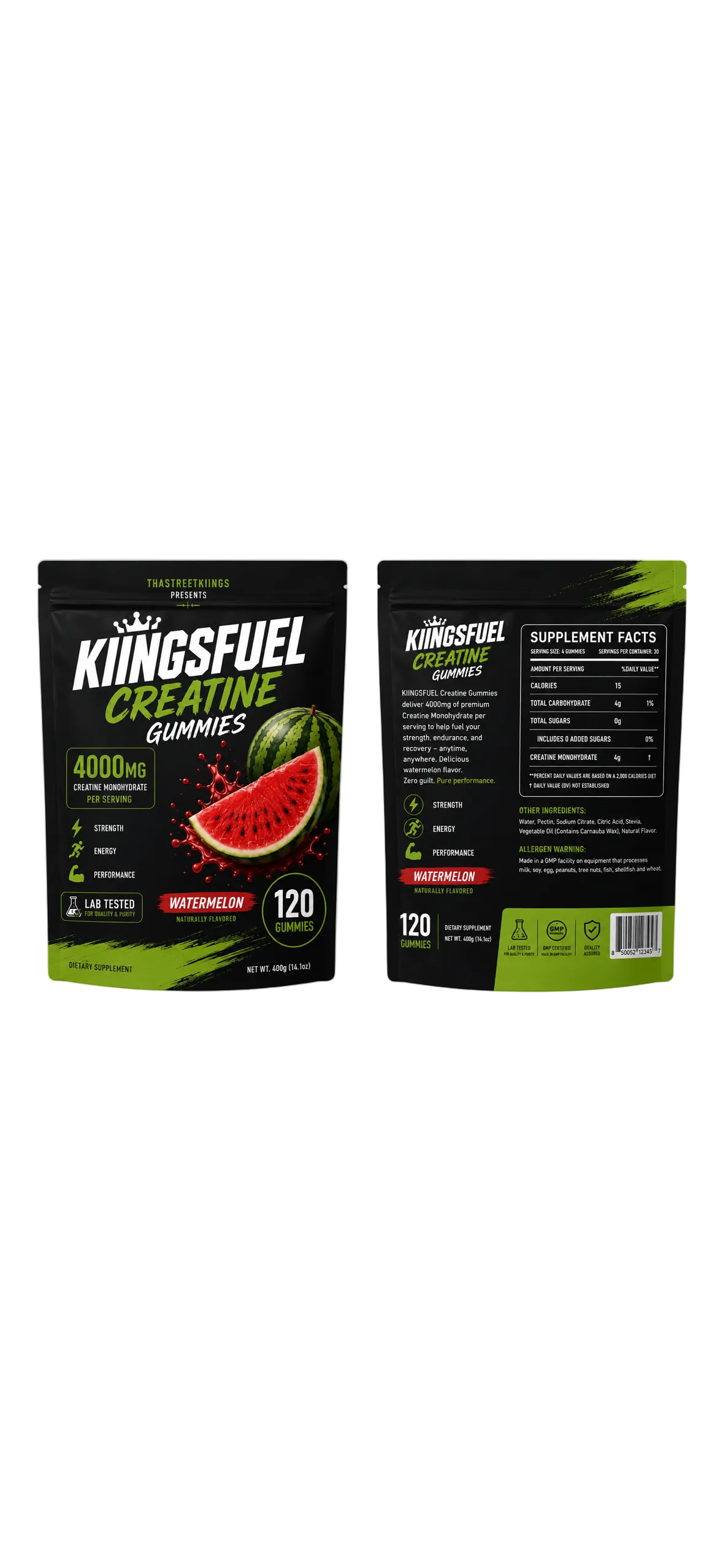 KIINGSFUEL Creatine Gummies | 4000mg Creatine Monohydrate | Watermelon | 120 Gummies