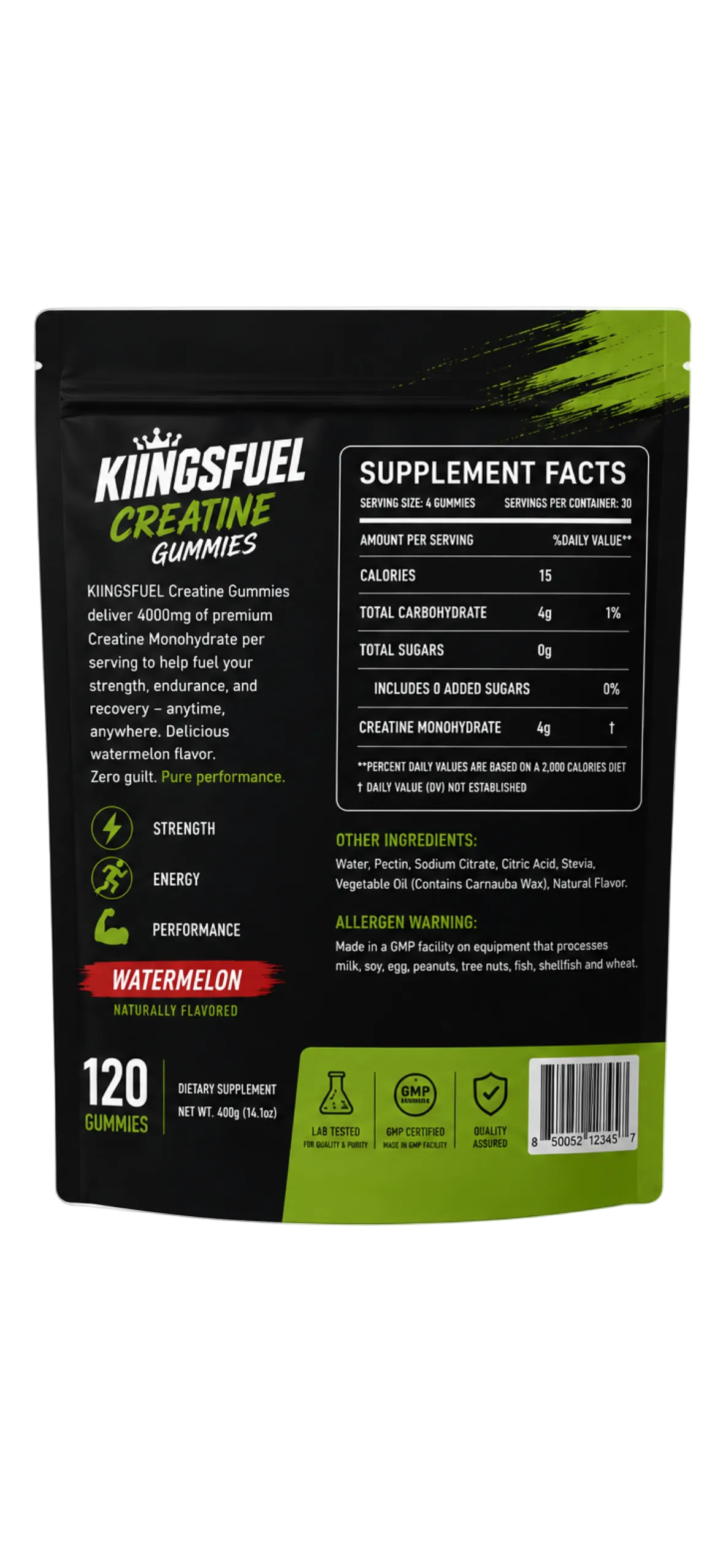 KIINGSFUEL Creatine Gummies | 4000mg Creatine Monohydrate | Watermelon | 120 Gummies