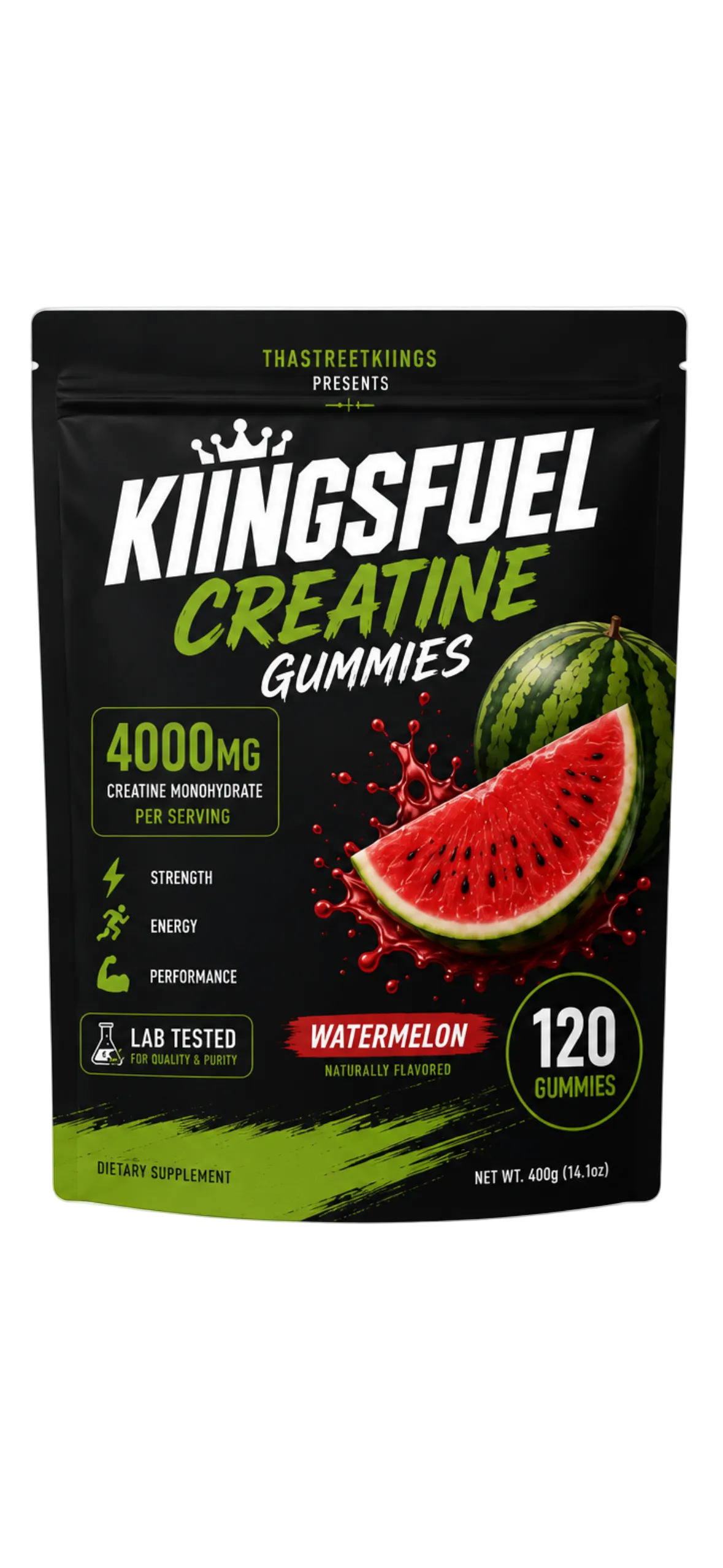 KIINGSFUEL Creatine Gummies | 4000mg Creatine Monohydrate | Watermelon | 120 Gummies